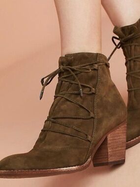 Anthropologie Sam Edelman Millard Lace Up Leather Ankle Boots Brown Size 9